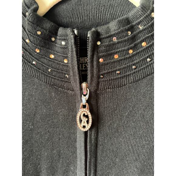 NWT Christine Alexander Full-Zip Mock Neck W/ Crystalized Swarovski Rhinestones - Picture 3 of 10